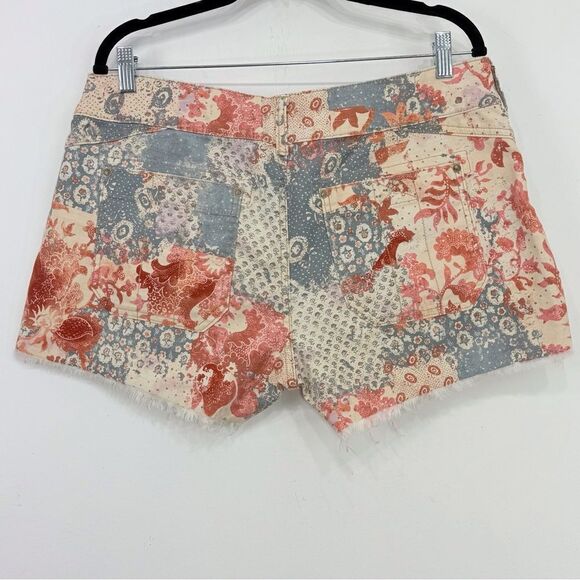 Pilcro Anthropologie The Wanderer Orange Blue Boho Floral Print Fray Cuff Shorts - Picture 7 of 16